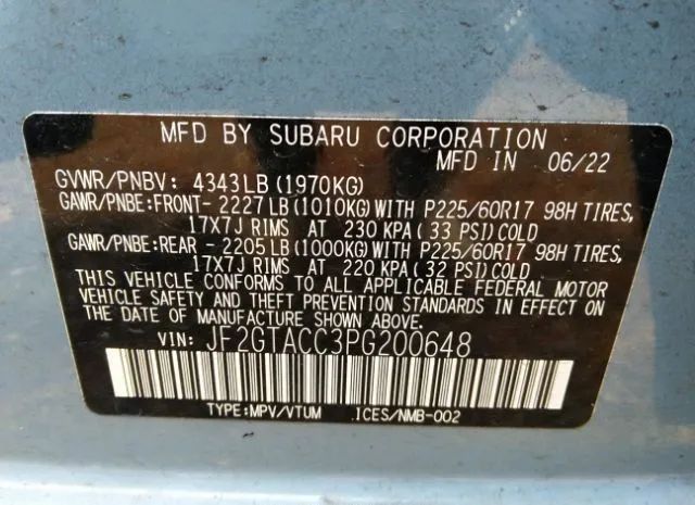 Photo 8 VIN: JF2GTACC3PG200648 - SUBARU CROSSTREK 