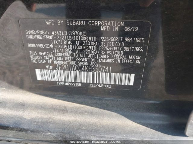 Photo 8 VIN: JF2GTACC4KH350741 - SUBARU CROSSTREK 