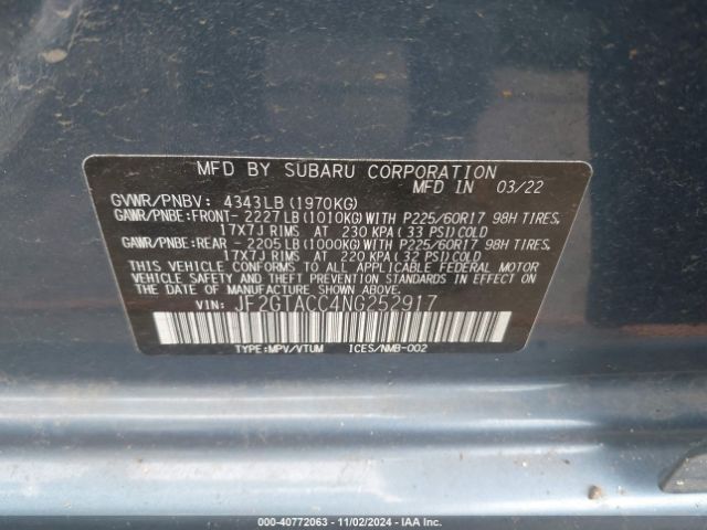 Photo 8 VIN: JF2GTACC4NG252917 - SUBARU CROSSTREK 