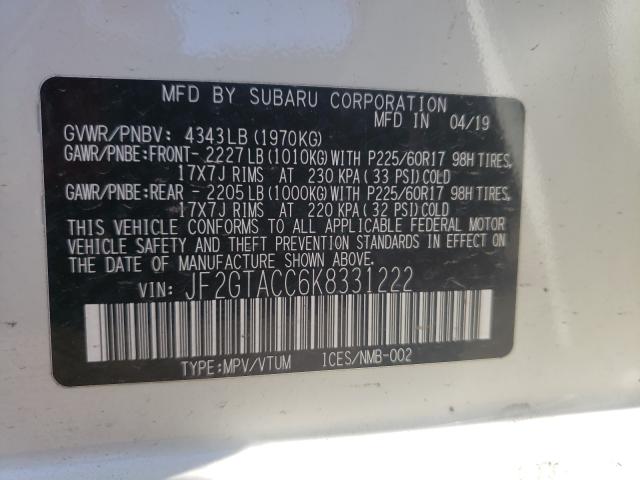 Photo 9 VIN: JF2GTACC6K8331222 - SUBARU CROSSTREK 