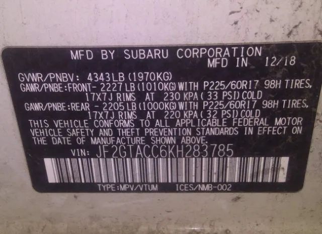 Photo 8 VIN: JF2GTACC6KH283785 - SUBARU CROSSTREK 