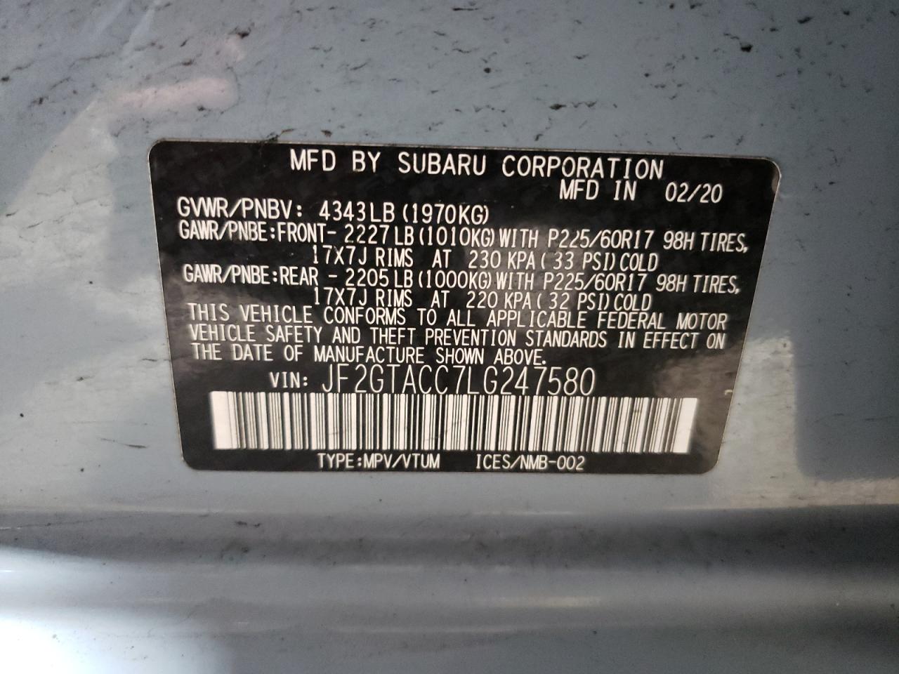 Photo 11 VIN: JF2GTACC7LG247580 - SUBARU CROSSTREK 