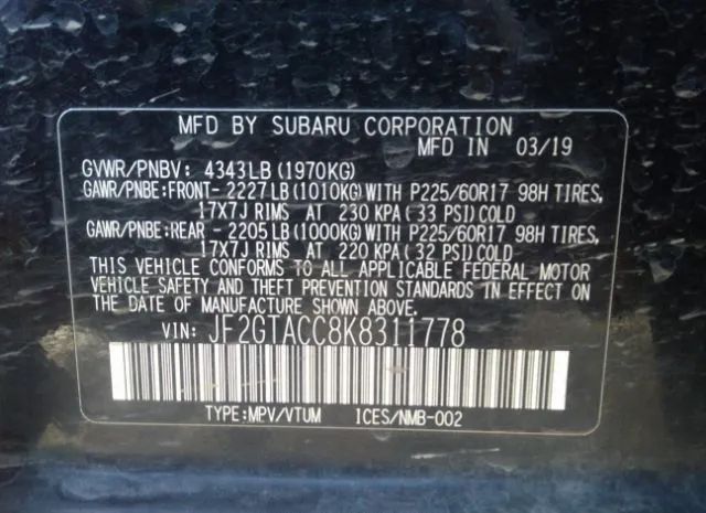 Photo 8 VIN: JF2GTACC8K8311778 - SUBARU CROSSTREK 