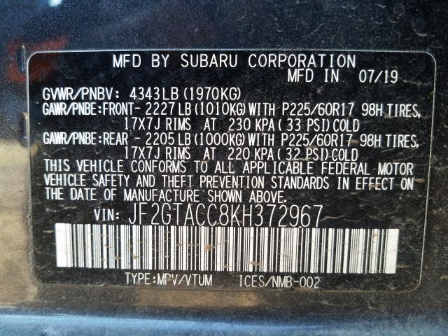 Photo 9 VIN: JF2GTACC8KH372967 - SUBARU CROSSTREK 