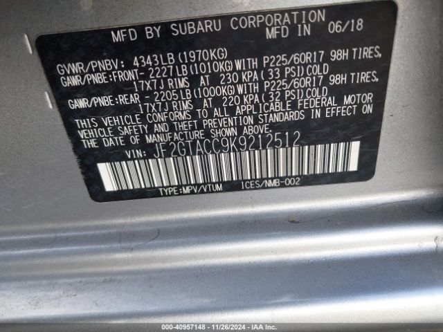 Photo 8 VIN: JF2GTACC9K9212512 - SUBARU CROSSTREK 