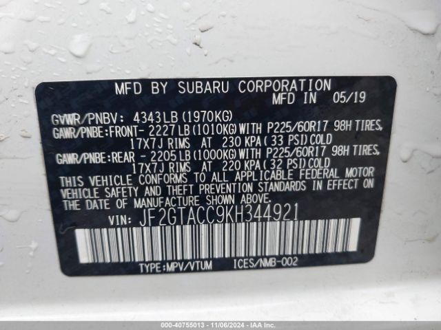 Photo 8 VIN: JF2GTACC9KH344921 - SUBARU CROSSTREK 