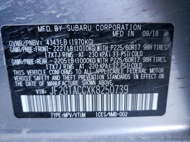 Photo 9 VIN: JF2GTACCXK8250739 - SUBARU CROSSTREK 