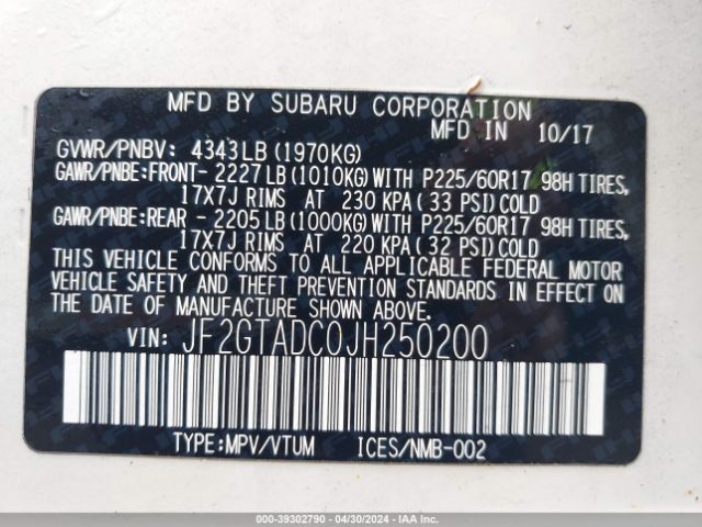 Photo 8 VIN: JF2GTADC0JH250200 - SUBARU CROSSTREK 