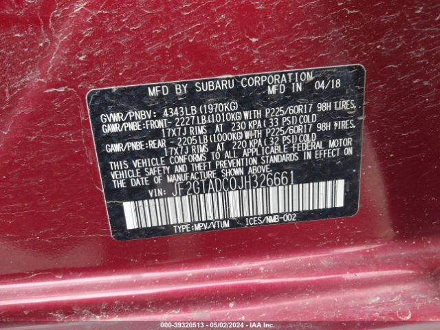 Photo 8 VIN: JF2GTADC0JH326661 - SUBARU CROSSTREK 