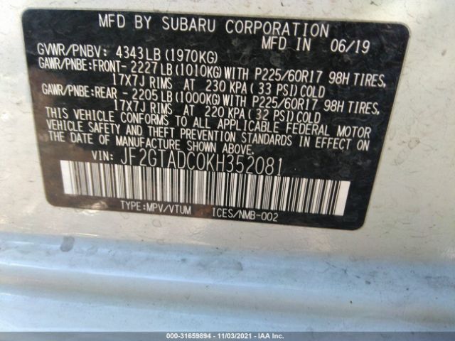 Photo 8 VIN: JF2GTADC0KH352081 - SUBARU CROSSTREK 