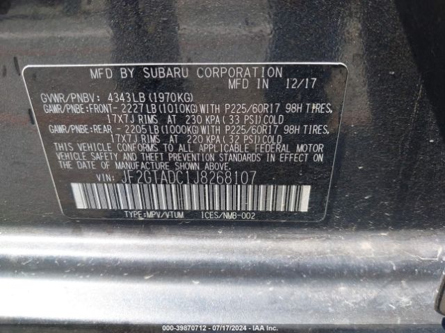 Photo 8 VIN: JF2GTADC1J8268107 - SUBARU CROSSTREK 