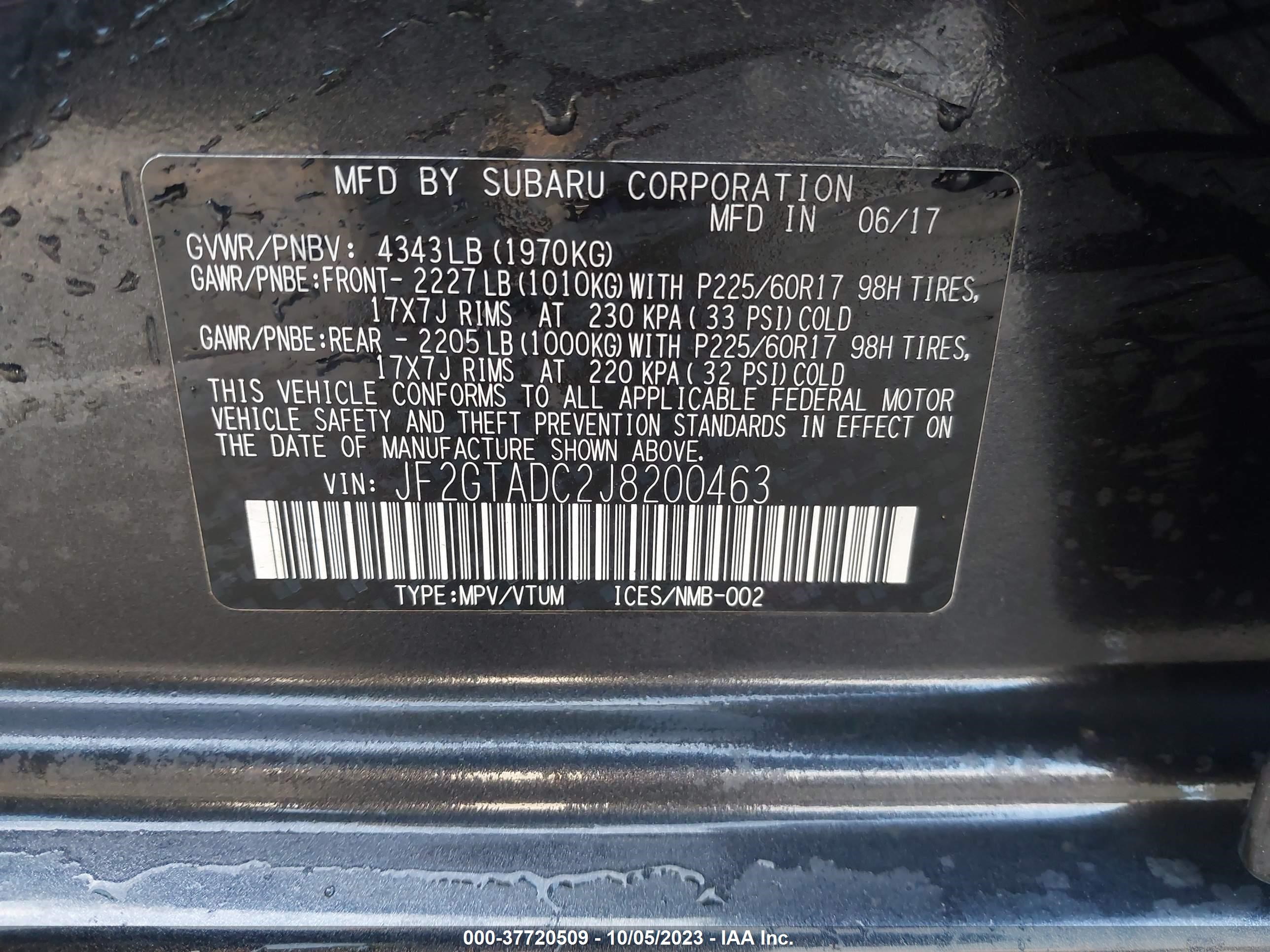 Photo 8 VIN: JF2GTADC2J8200463 - SUBARU CROSSTREK 