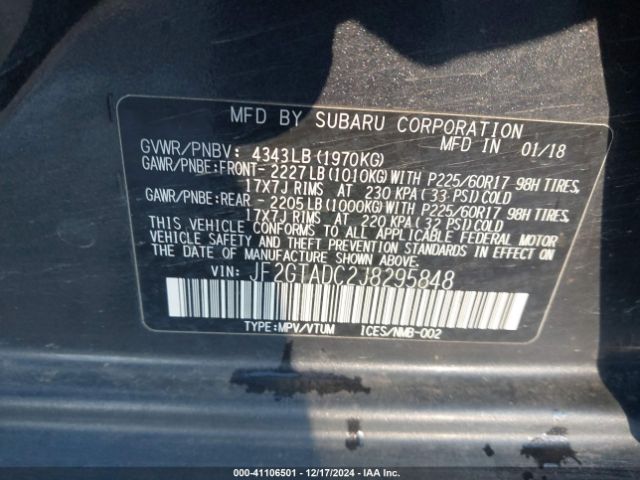 Photo 8 VIN: JF2GTADC2J8295848 - SUBARU CROSSTREK 