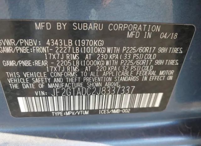 Photo 8 VIN: JF2GTADC2J8337337 - SUBARU CROSSTREK 