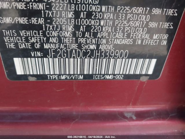 Photo 8 VIN: JF2GTADC2JH339900 - SUBARU CROSSTREK 