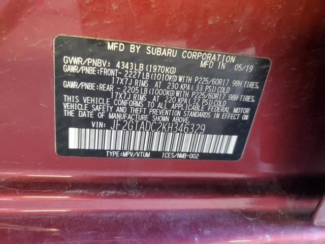 Photo 11 VIN: JF2GTADC2KH346329 - SUBARU CROSSTREK 