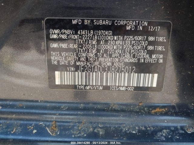 Photo 8 VIN: JF2GTADC3J8275012 - SUBARU CROSSTREK 