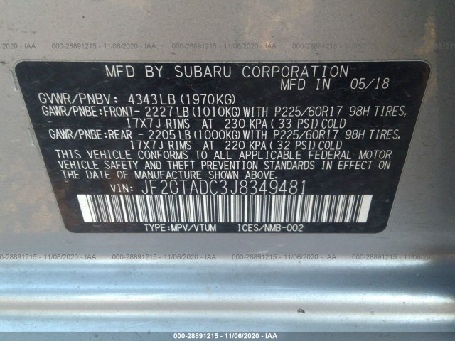 Photo 8 VIN: JF2GTADC3J8349481 - SUBARU CROSSTREK 