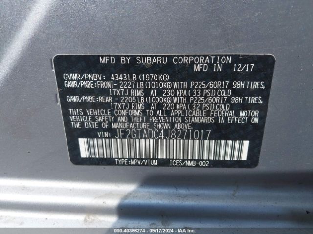 Photo 8 VIN: JF2GTADC4J8271017 - SUBARU CROSSTREK 