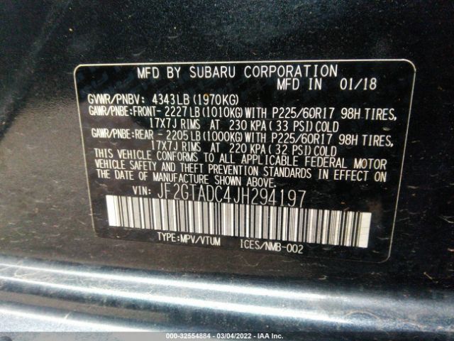 Photo 8 VIN: JF2GTADC4JH294197 - SUBARU CROSSTREK 