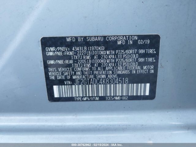 Photo 8 VIN: JF2GTADC4K8304518 - SUBARU CROSSTREK 