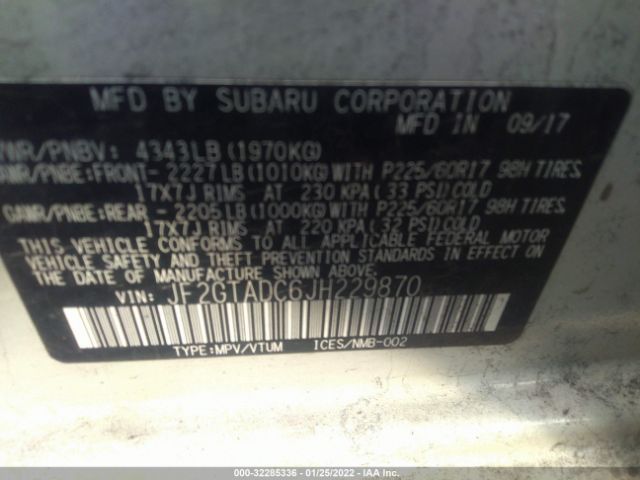 Photo 8 VIN: JF2GTADC6JH229870 - SUBARU CROSSTREK 