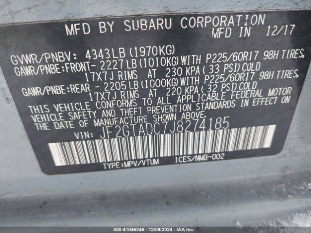 Photo 8 VIN: JF2GTADC7J8274185 - SUBARU CROSSTREK 