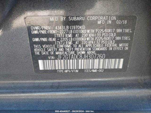 Photo 8 VIN: JF2GTADC8JH307260 - SUBARU CROSSTREK 