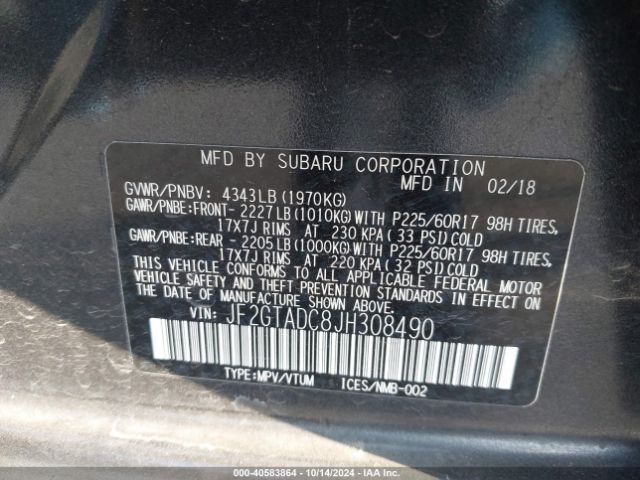 Photo 8 VIN: JF2GTADC8JH308490 - SUBARU CROSSTREK 