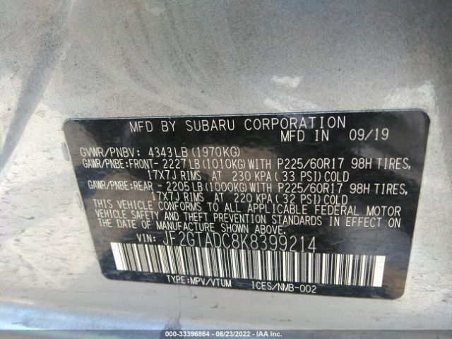 Photo 8 VIN: JF2GTADC8K8399214 - SUBARU CROSSTREK 