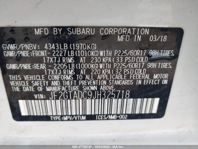 Photo 8 VIN: JF2GTADC9JH325718 - SUBARU CROSSTREK 