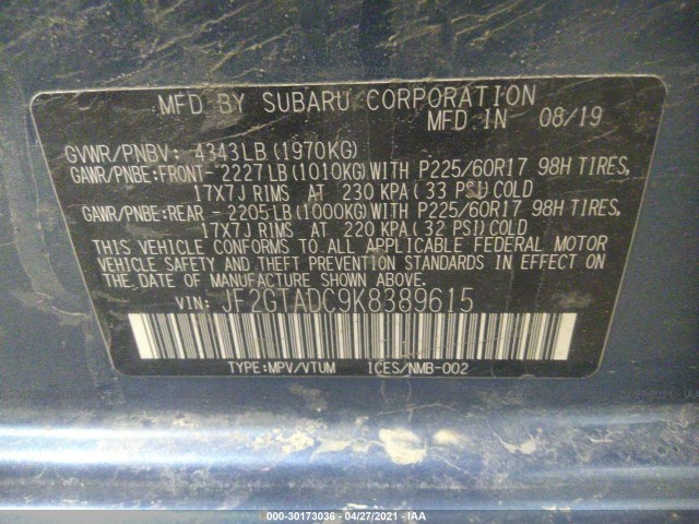 Photo 8 VIN: JF2GTADC9K8389615 - SUBARU CROSSTREK 