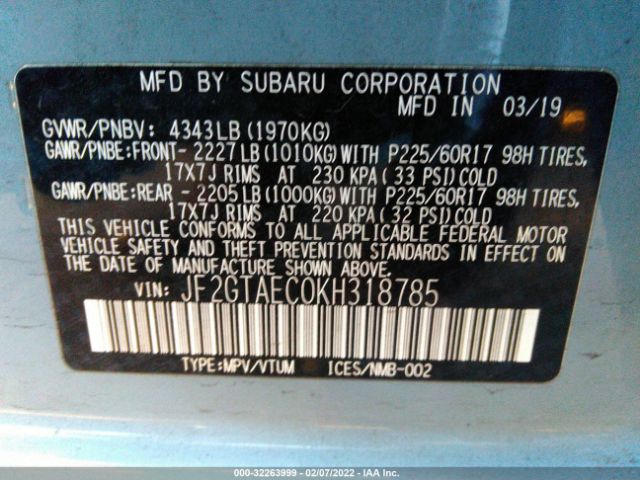 Photo 8 VIN: JF2GTAEC0KH318785 - SUBARU CROSSTREK 