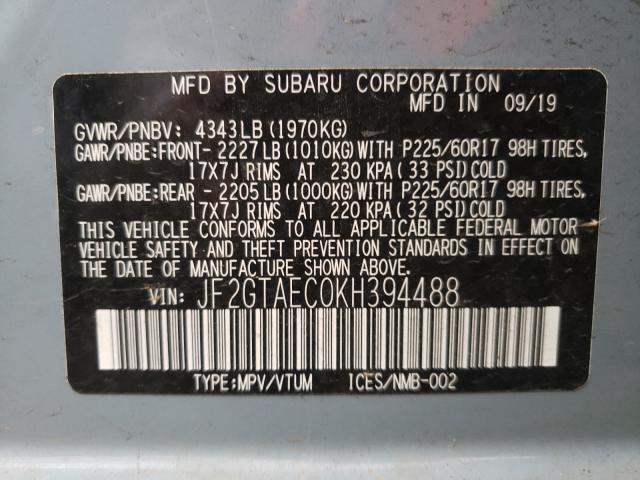 Photo 9 VIN: JF2GTAEC0KH394488 - SUBARU CROSSTREK 