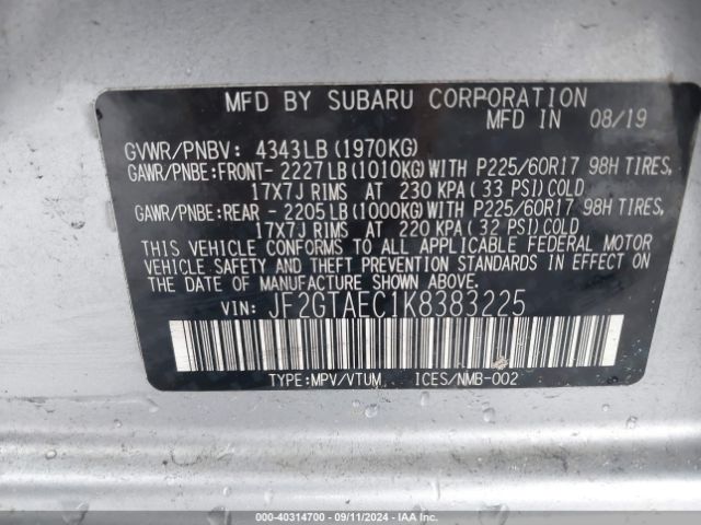 Photo 8 VIN: JF2GTAEC1K8383225 - SUBARU CROSSTREK 