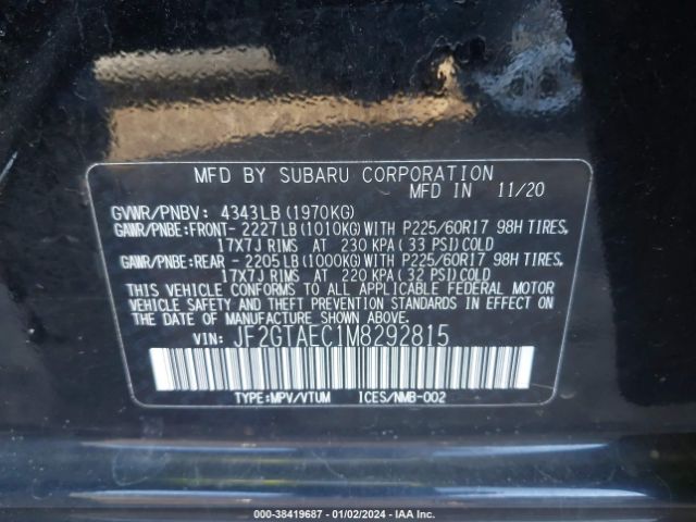 Photo 8 VIN: JF2GTAEC1M8292815 - SUBARU CROSSTREK 