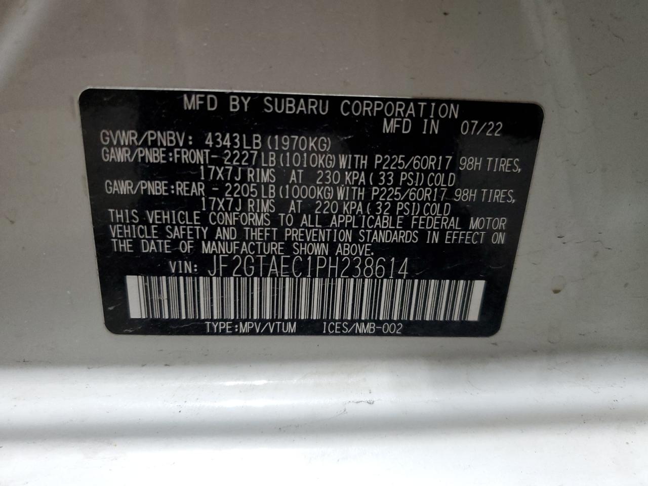 Photo 13 VIN: JF2GTAEC1PH238614 - SUBARU CROSSTREK 