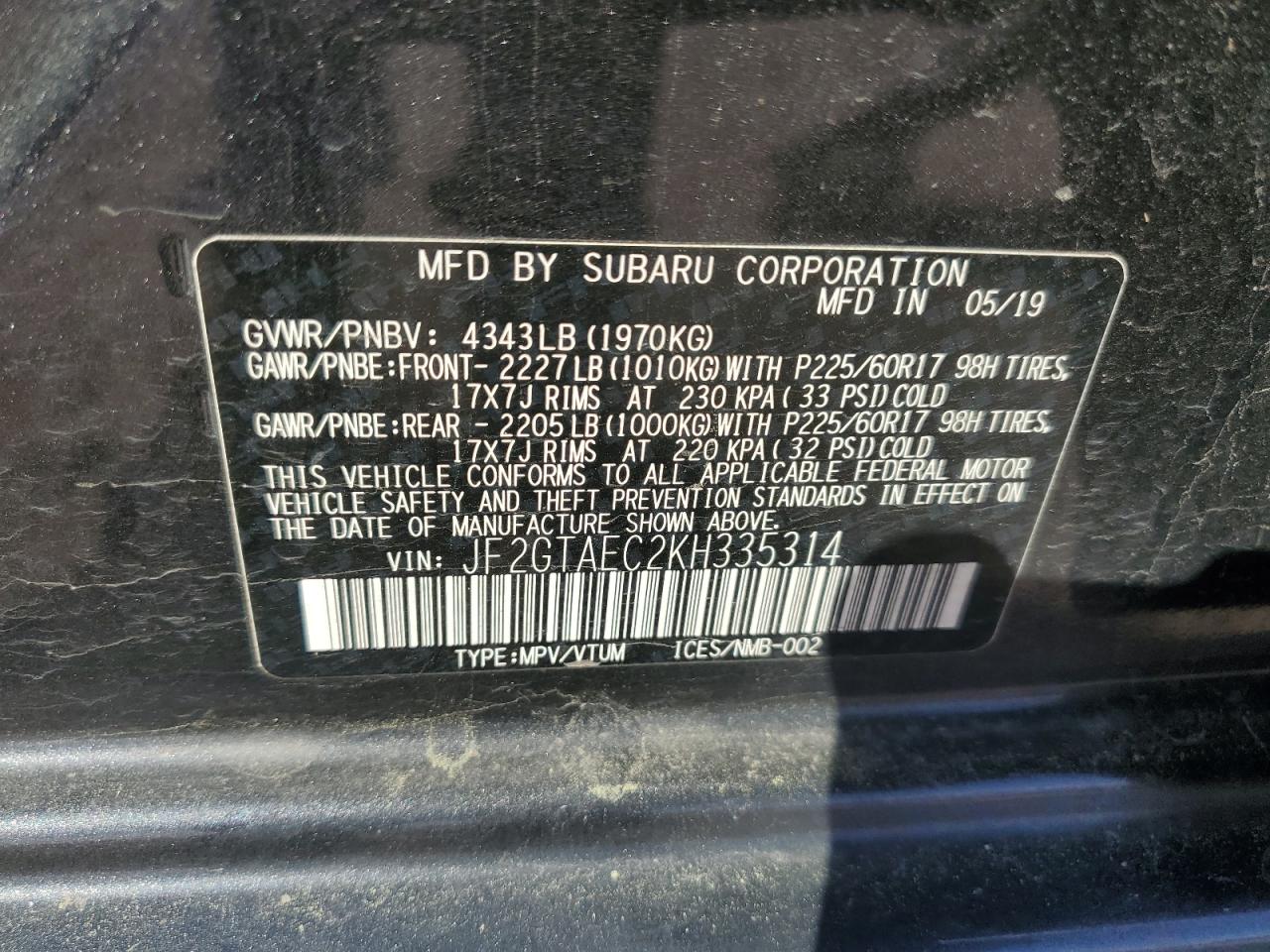 Photo 12 VIN: JF2GTAEC2KH335314 - SUBARU CROSSTREK 