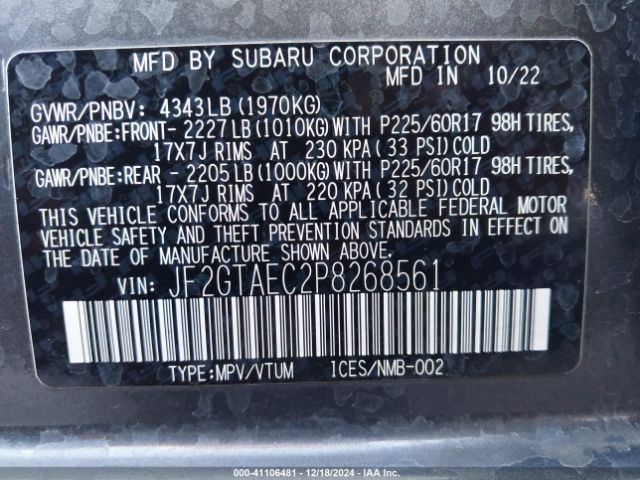 Photo 8 VIN: JF2GTAEC2P8268561 - SUBARU CROSSTREK 