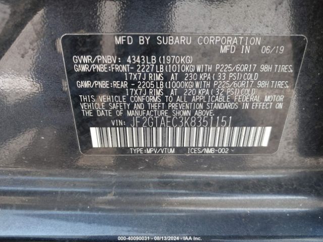 Photo 8 VIN: JF2GTAEC3K8351151 - SUBARU CROSSTREK 