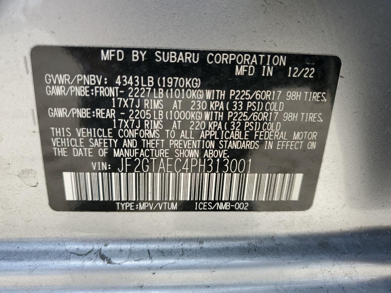 Photo 11 VIN: JF2GTAEC4PH313001 - SUBARU CROSSTREK 