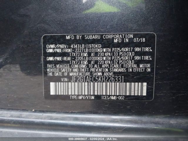 Photo 8 VIN: JF2GTAEC5KH226331 - SUBARU CROSSTREK 