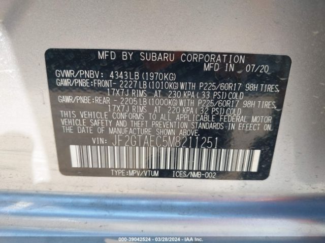 Photo 8 VIN: JF2GTAEC5M8211251 - SUBARU CROSSTREK 