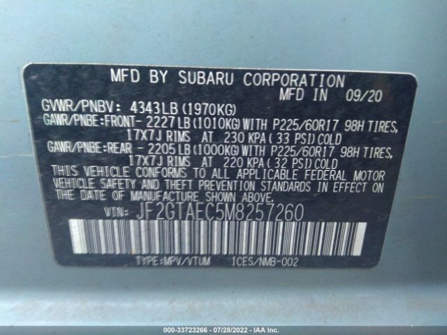 Photo 8 VIN: JF2GTAEC5M8257260 - SUBARU CROSSTREK 