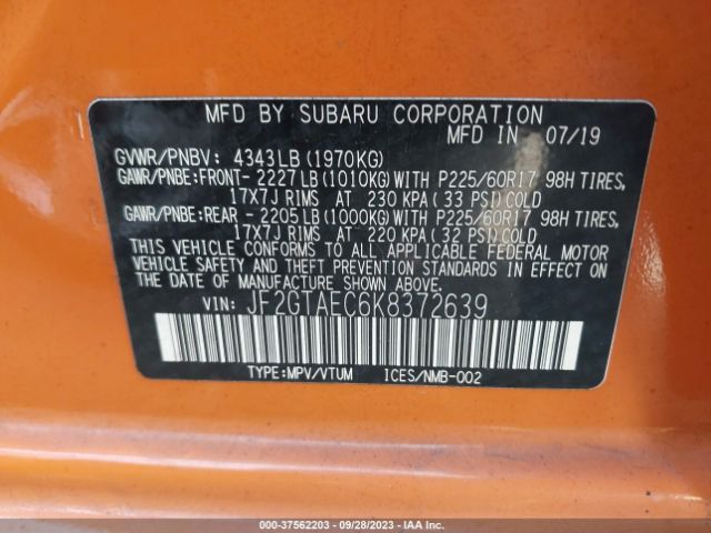 Photo 8 VIN: JF2GTAEC6K8372639 - SUBARU CROSSTREK 