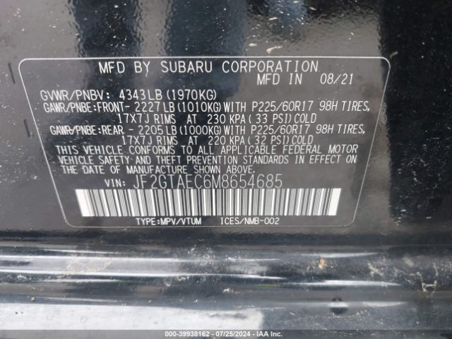 Photo 8 VIN: JF2GTAEC6M8654685 - SUBARU CROSSTREK 