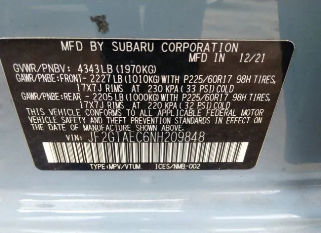 Photo 8 VIN: JF2GTAEC6NH209848 - SUBARU CROSSTREK 