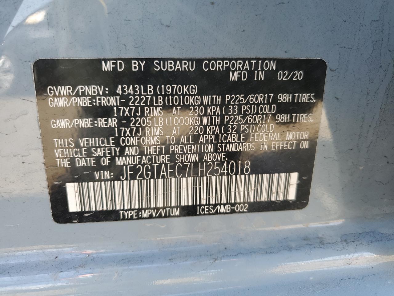 Photo 12 VIN: JF2GTAEC7LH254018 - SUBARU CROSSTREK 