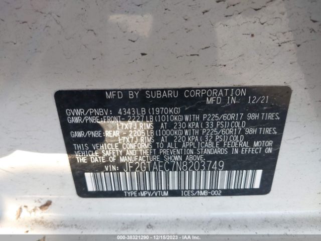 Photo 8 VIN: JF2GTAEC7N8203749 - SUBARU CROSSTREK 