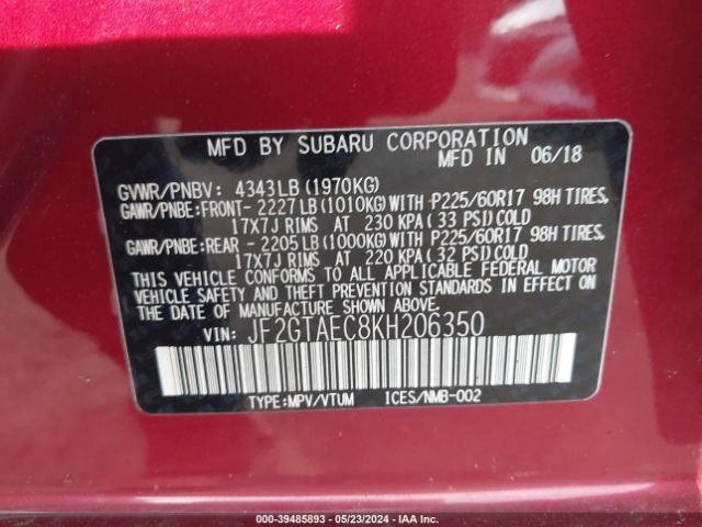 Photo 8 VIN: JF2GTAEC8KH206350 - SUBARU CROSSTREK 